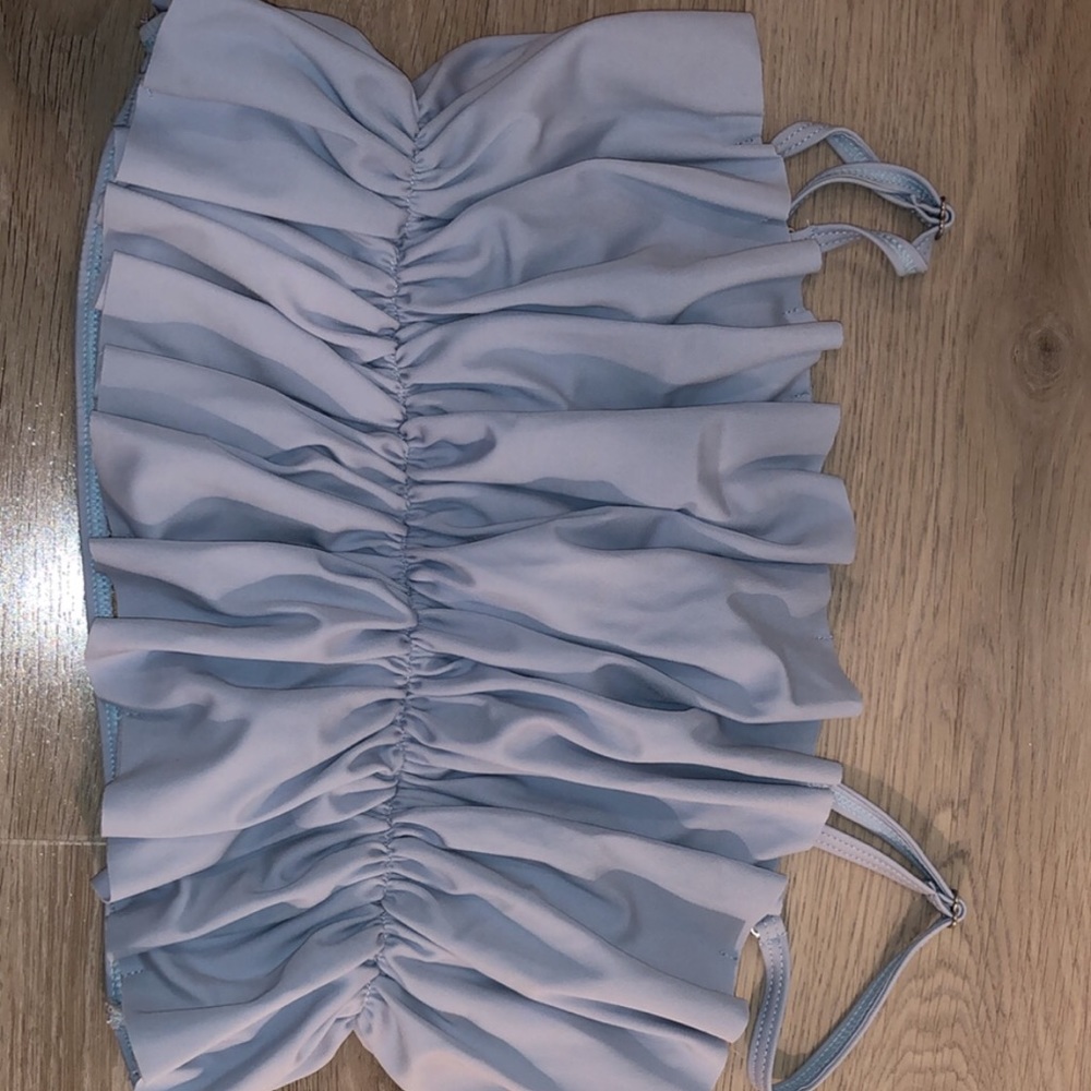 Kortni Jeans Oversized Ruffle Top in Blue Fog